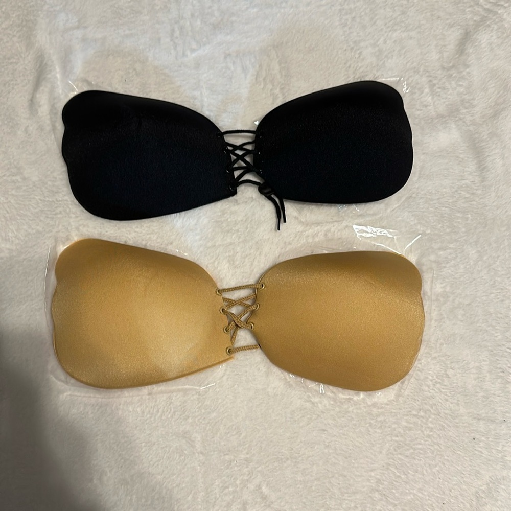 Strapless Adhesive Sticky Corset Bra Cup Tan & Black